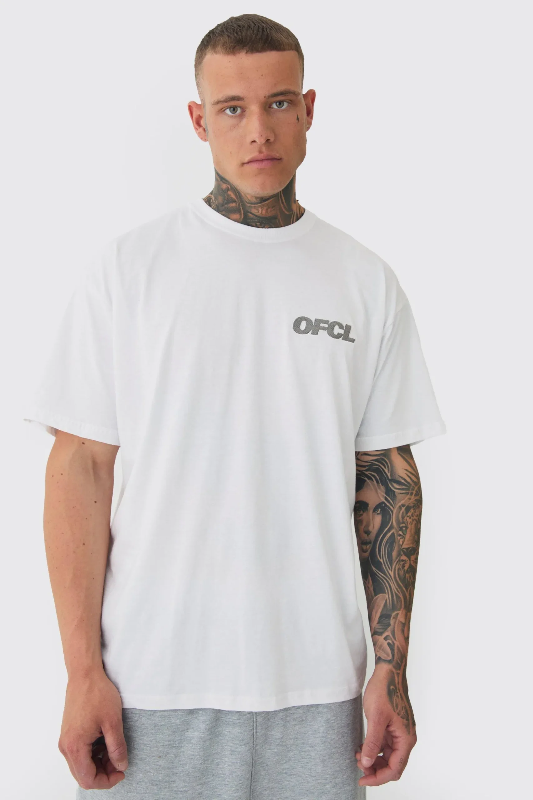 Tall Oversized OFCL Embroidered T-shirt In White | BoohooMAN UK