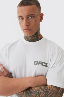 Tall Oversized OFCL Embroidered T-shirt In White | BoohooMAN UK