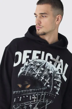 Tall Oversized Official Balaclava Print Hoodie | BoohooMAN UK