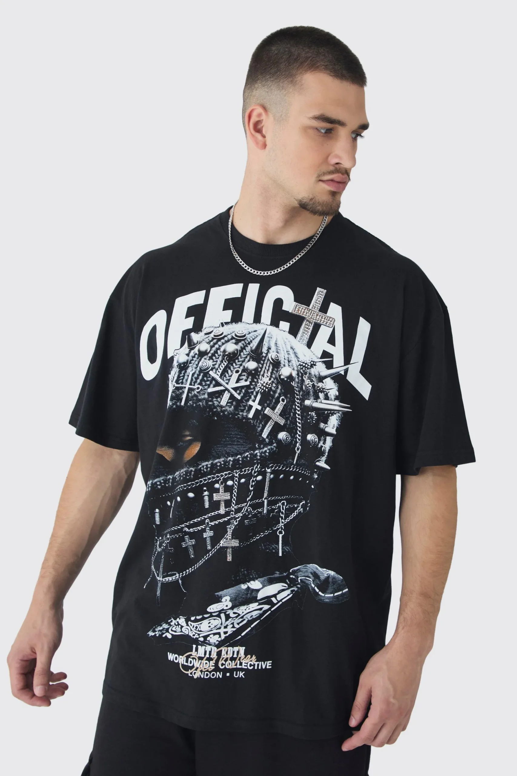 Tall Oversized Official Balaclava Print T-Shirt | BoohooMAN UK