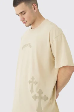 Tall Oversized Official Man Cross Puff Print T-Shirt | BoohooMAN UK