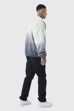 Tall Oversized Ombre Borg Funnel Neck Jacket In Black | BoohooMAN UK