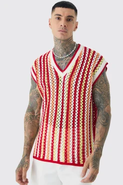 Tall Oversized Open Stitch Crochet Knitted Tank | BoohooMAN UK