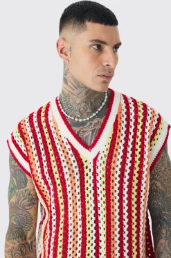 Tall Oversized Open Stitch Crochet Knitted Tank | BoohooMAN UK
