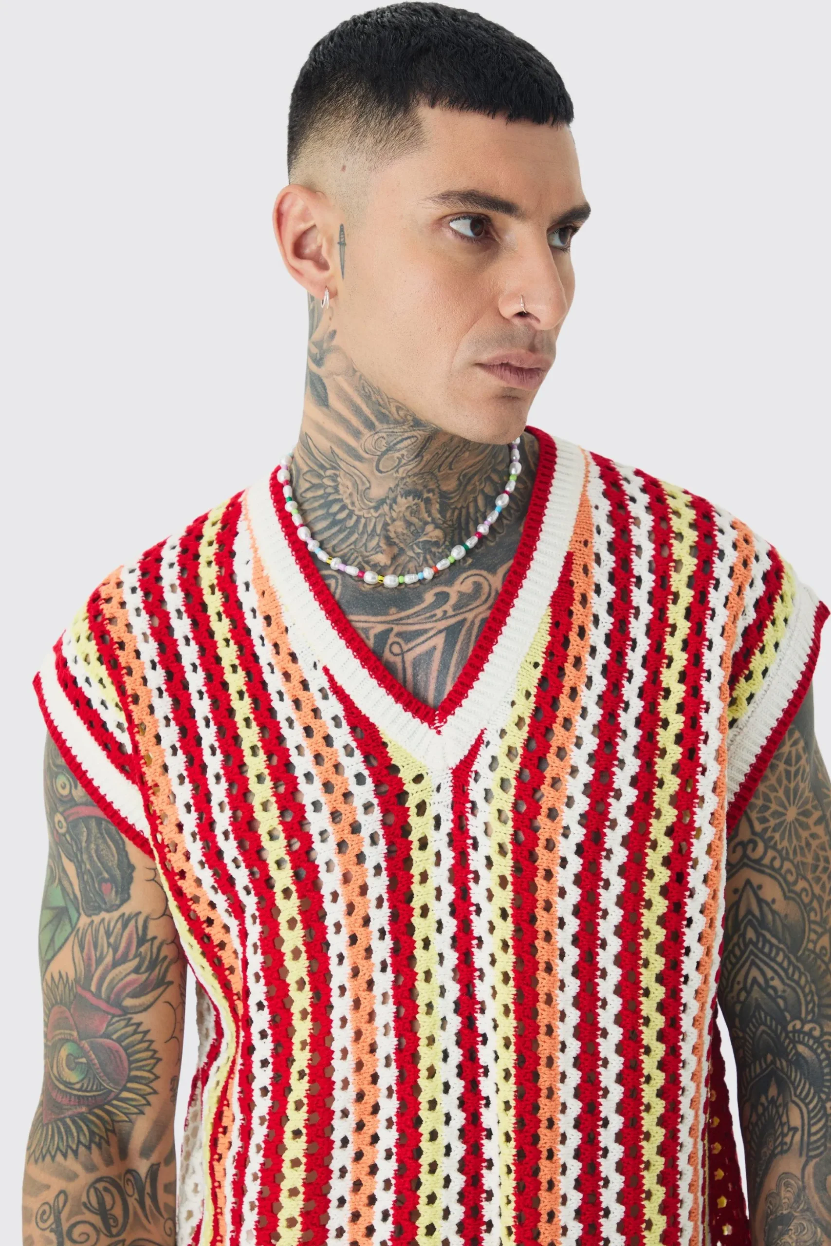 Tall Oversized Open Stitch Crochet Knitted Tank | BoohooMAN UK