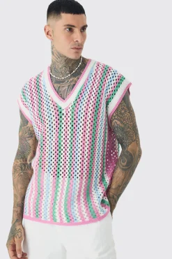 Tall Oversized Open Stitch Crochet Knitted Tank | BoohooMAN UK