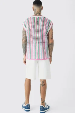 Tall Oversized Open Stitch Crochet Knitted Tank | BoohooMAN UK