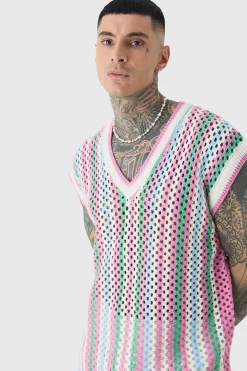 Tall Oversized Open Stitch Crochet Knitted Tank | BoohooMAN UK