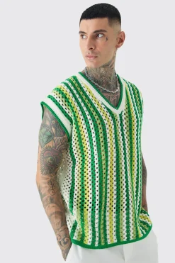 Tall Oversized Open Stitch Crochet Knitted Tank | BoohooMAN UK