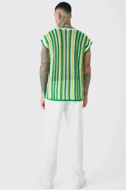 Tall Oversized Open Stitch Crochet Knitted Tank | BoohooMAN UK