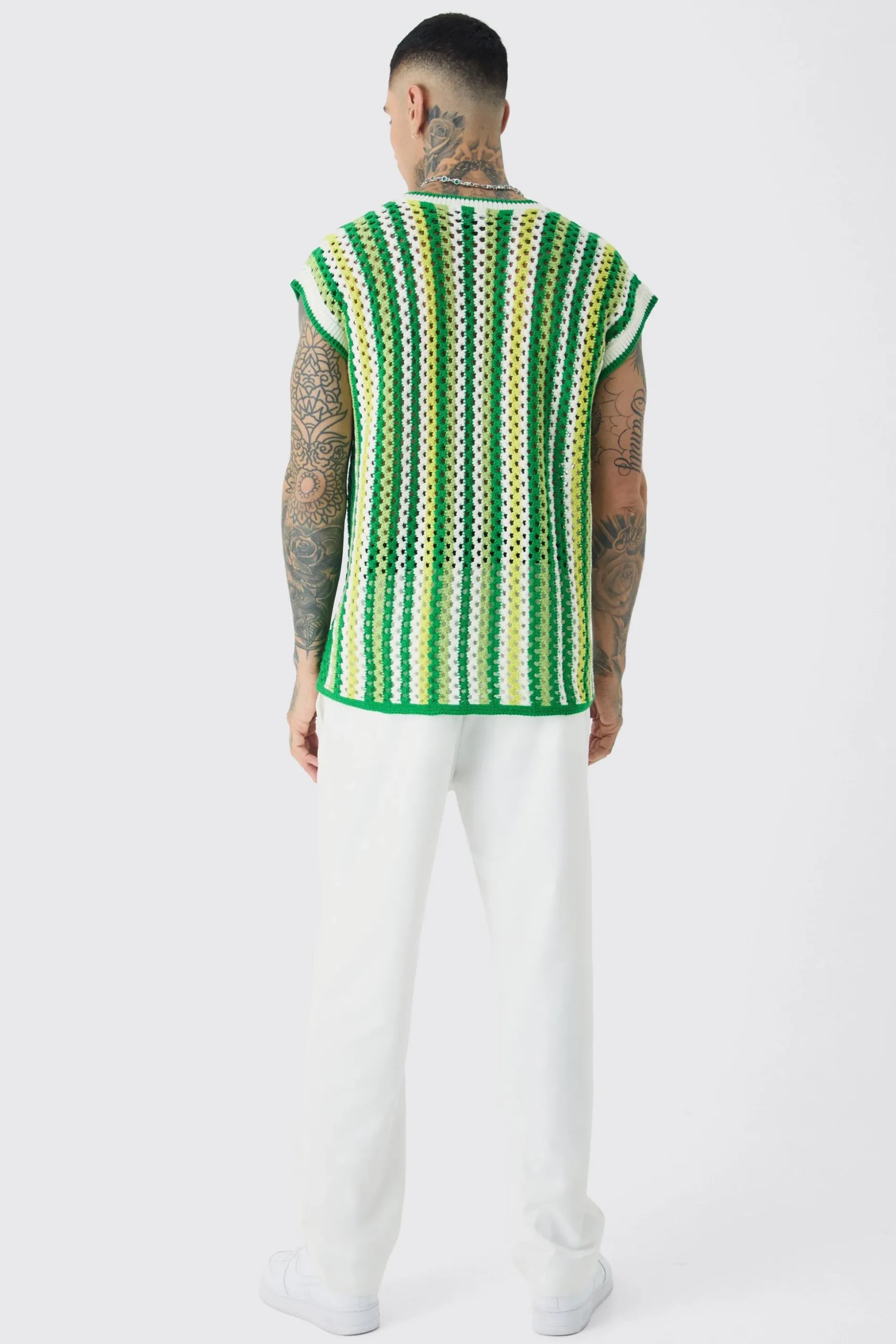 Tall Oversized Open Stitch Crochet Knitted Tank | BoohooMAN UK