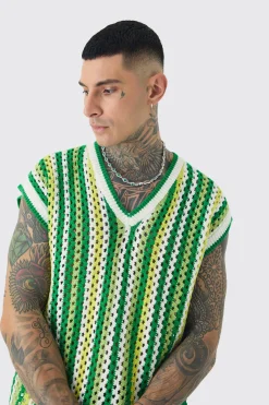 Tall Oversized Open Stitch Crochet Knitted Tank | BoohooMAN UK