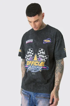 Tall Oversized Overdye Moto Graphic T-shirt | BoohooMAN UK