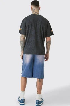 Tall Oversized Overdye Moto Graphic T-shirt | BoohooMAN UK