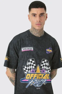 Tall Oversized Overdye Moto Graphic T-shirt | BoohooMAN UK