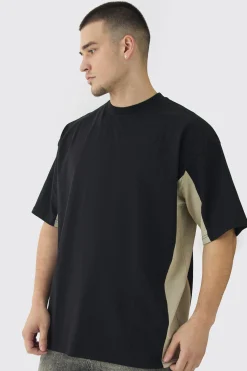 Tall Oversized Panel T-shirt In Black | BoohooMAN UK