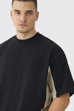 Tall Oversized Panel T-shirt In Black | BoohooMAN UK