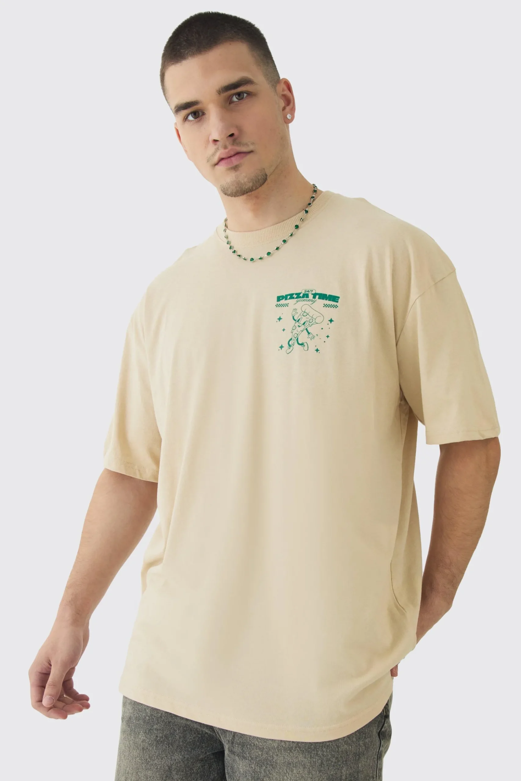 Tall Oversized Pizza Graphic T-Shirt | BoohooMAN UK