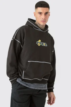 Tall Oversized Plush Boxy Drop Shoulder Printed Hoodie | BoohooMAN UK