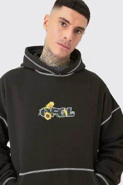 Tall Oversized Plush Boxy Drop Shoulder Printed Hoodie | BoohooMAN UK