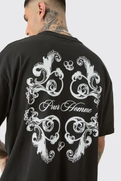 Tall Oversized Pour Homme Floral Print T-shirt | BoohooMAN UK