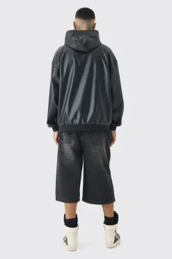 Tall Oversized PU Drop Shoulder Embossed Hoodie | BoohooMAN UK