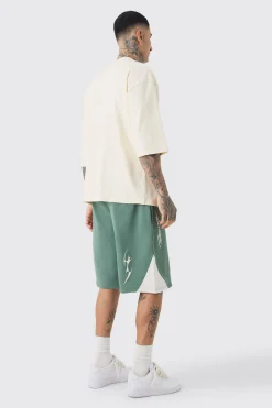 Tall Oversized Puff Print Moto Mid Length Shorts | BoohooMAN UK