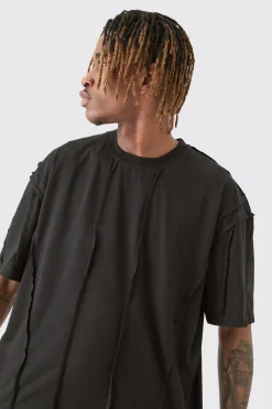 Tall Oversized Raw Interlock Seam T-shirt & Cargo Short Set | BoohooMAN UK