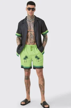 Tall Oversized Resort Print Shirt & Swim Short Set In Black | BoohooMAN UK