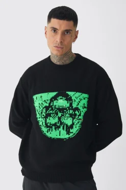 Tall Oversized Reverse Knit Halloween Jumper | BoohooMAN UK