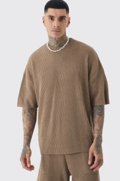Tall Oversized Ribbed Knit T-shirt | BoohooMAN UK