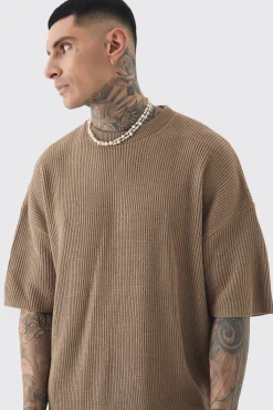 Tall Oversized Ribbed Knit T-shirt | BoohooMAN UK