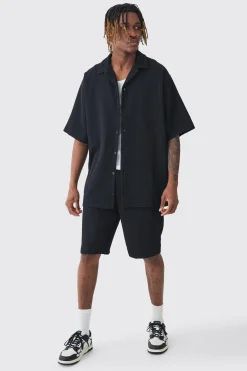 Tall Oversized Short Sleeve Pleated Shirt & Short Set | BoohooMAN UK