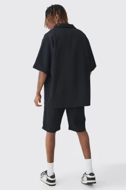 Tall Oversized Short Sleeve Pleated Shirt & Short Set | BoohooMAN UK