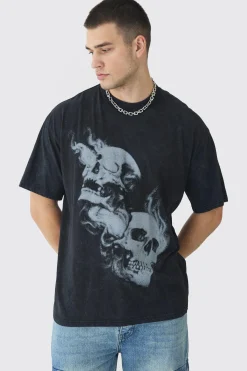 Tall Oversized Skull Acid Wash T-Shirt | BoohooMAN UK