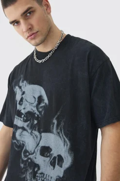 Tall Oversized Skull Acid Wash T-Shirt | BoohooMAN UK