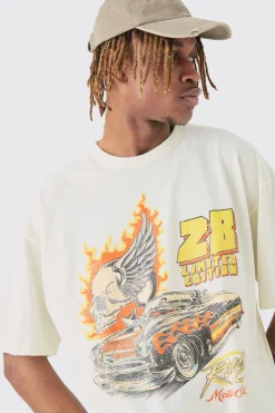 Tall Oversized Skull Car Graphic T-shirt | BoohooMAN UK