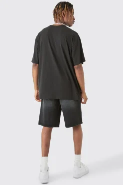 Tall Oversized Stencil Floral Embroidered T-shirt In Black | BoohooMAN UK