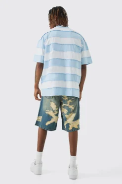 Tall Oversized Stripe Raw Seam T-shirt | BoohooMAN UK