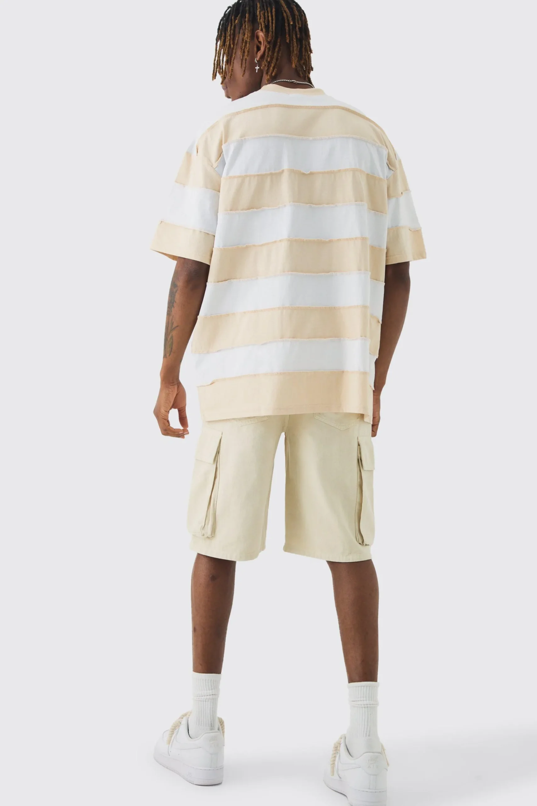 Tall Oversized Stripe Raw Seam T-shirt | BoohooMAN UK