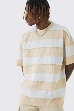 Tall Oversized Stripe Raw Seam T-shirt | BoohooMAN UK