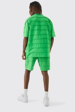 Tall Oversized Stripe Raw Seam T-shirt & Short Set | BoohooMAN UK