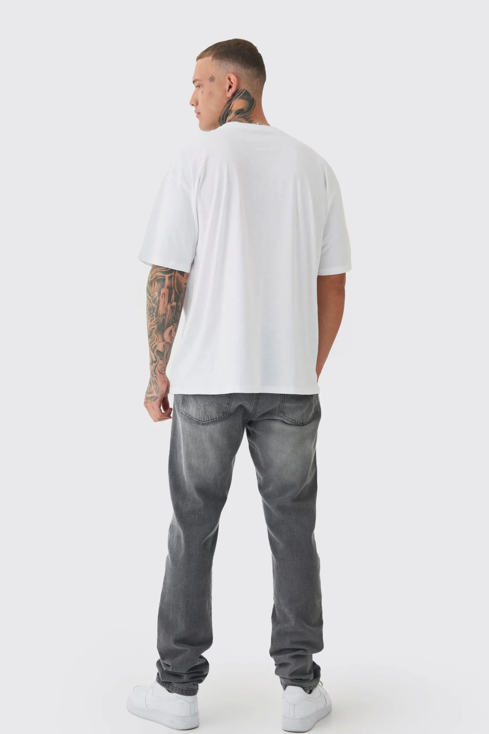 Tall Oversized Tall Cherry Embroidered T-shirt In White | BoohooMAN UK