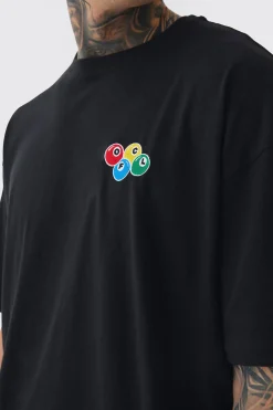 Tall Oversized Tall OFCL 8 Ball Embroidered T-shirt In Black | BoohooMAN UK