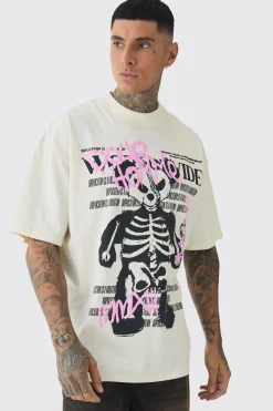 Tall Oversized Teddy Skeleton Graphic Puff Print T-Shirt | BoohooMAN UK