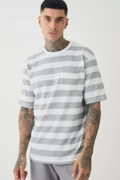Tall Oversized Textured Stripe T-shirt | BoohooMAN UK