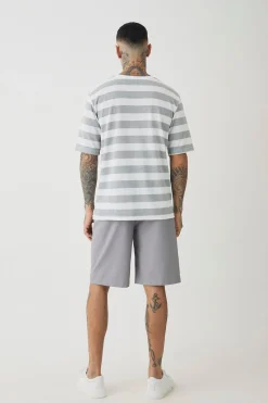 Tall Oversized Textured Stripe T-shirt | BoohooMAN UK