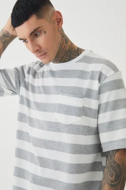 Tall Oversized Textured Stripe T-shirt | BoohooMAN UK