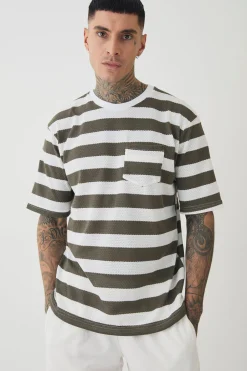 Tall Oversized Textured Stripe T-shirt | BoohooMAN UK