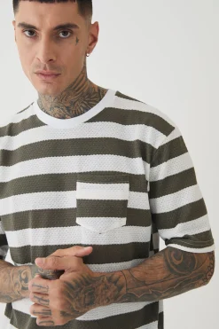 Tall Oversized Textured Stripe T-shirt | BoohooMAN UK
